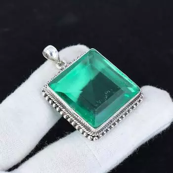 Серебряный кулон с драгоценным камнем апатит из серебра 925 пробы — квадратный дизайн ручной работы, идеально подходит для подарков и повседневного ношения, ювелирные украшения для женщин, подарок 6 Cm синий