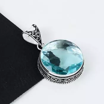Серебряный кулон с драгоценным камнем Aquamarline из серебра 925 пробы — дизайн ручной работы, повседневные украшения, уникальные подарки с подвеской Aquamarline 2.16 синий