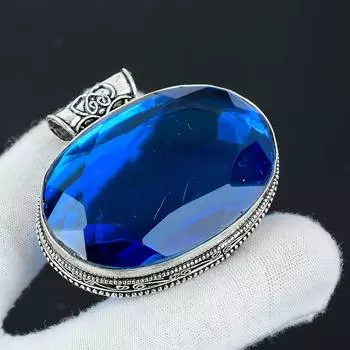 Серебряный кулон с драгоценным камнем Big Lodon Blue Topaz из стерлингового серебра 925 пробы — дизайн ручной работы, повседневные украшения, уникальные пасхальные подарки в виде кулона 36 синий