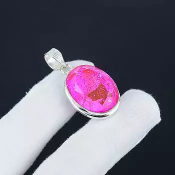 Серебряный кулон с драгоценным камнем из розового огненного опала из стерлингового серебра 925 пробы - дизайн груши ручной работы, повседневная одежда, праздничный наряд, подарок 1.77 розовый