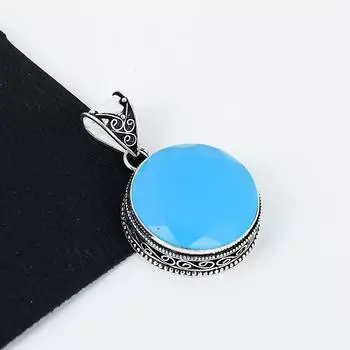 Серебряный кулон с драгоценным камнем из синего халцедона из серебра 925 пробы — дизайн ручной работы, повседневные украшения, уникальный подарок в виде кулона из синего халцедона 2.16 синий