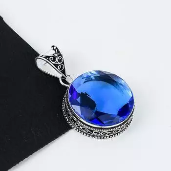 Серебряный кулон с драгоценным камнем London Blue Topaz из стерлингового серебра 925 пробы — дизайн ручной работы, повседневные украшения, уникальный кулон с голубым топазом в подарок на день рождения 2.16 синий