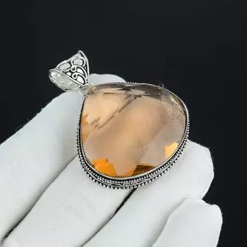 Серебряный кулон с драгоценным камнем морганит из серебра 925 пробы — дизайн груши ручной работы, повседневный подарок на помолвку 2.30 оранжевый