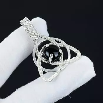 Серебряный кулон с драгоценным камнем Natura Black Onyx из стерлингового серебра 925 пробы — дизайн ручной работы, повседневные украшения с кельтским семейным узлом, подарок на день рождения 2.16 чёрный