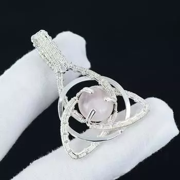Серебряный кулон с драгоценным камнем Natura Rose Quartz из стерлингового серебра 925 пробы — дизайн ручной работы, повседневные украшения с кельтским семейным узлом, подарок для нее 2.16 розовый