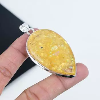 Серебряный кулон с драгоценным камнем огненный опал из эфиопского серебра 925 пробы — дизайн груши ручной работы, повседневная бижутерия, подарок на вату 2.16 жёлтый