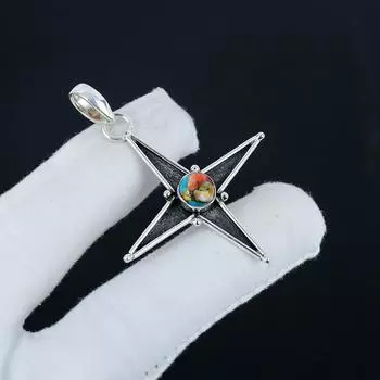 Серебряный кулон с драгоценным камнем Orange Spiny Oyster из серебра 925 пробы — дизайн в виде звезды ручной работы, повседневные украшения, кулон с уникальным дизайном 1.57 оранжевый