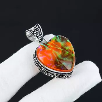 Серебряный кулон с драгоценным камнем Orange Triple Fire Opal из серебра 925 пробы — дизайн сердца ручной работы, повседневные украшения, уникальные подарки-кулоны 2.16 оранжевый