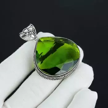 Серебряный кулон с драгоценным камнем перидот из стерлингового серебра 925 пробы - дизайн груши ручной работы, повседневные украшения, подарки на день рождения 2.30 зелёный