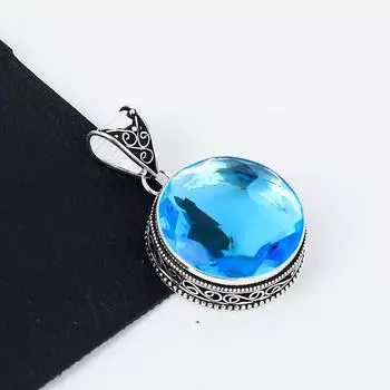Серебряный кулон с драгоценным камнем Swiss Blue Topaz из стерлингового серебра 925 пробы — дизайн ручной работы, повседневные украшения, уникальные подарки с подвеской Swiss Blue Topaz 2.16 синий