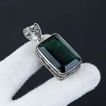 Серебряный кулон с драгоценным камнем зеленым турмалином из серебра 925 пробы — дизайн ручной работы, повседневные украшения, уникальный кулон в подарок 2.16 зелёный