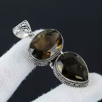 Серебряный кулон с дымчатым топазом из стерлингового серебра 925 пробы — цветочный дизайн ручной работы, повседневные украшения, уникальный кулон в подарок на помолвку 2.55 коричневый