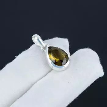 Серебряный кулон с дымчатым топазом из стерлингового серебра 925 пробы — дизайн груши ручной работы, повседневный минималистский ювелирный подарок для мужчин 1 коричневый