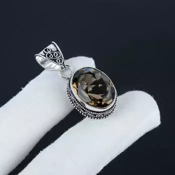 Серебряный кулон с дымчатым топазом из стерлингового серебра 925 пробы — овальный дизайн ручной работы, повседневная бижутерия, подарок на день отца 1.95 коричневый