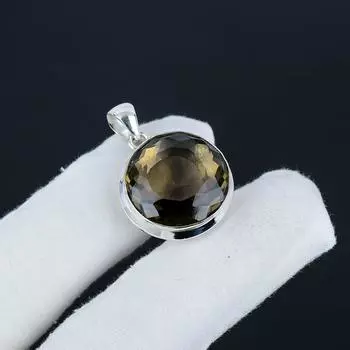 Серебряный кулон с дымчатым топазом из стерлингового серебра 925 пробы — круглый дизайн ручной работы, повседневное украшение, подарок на день святого Валентина 1.95 коричневый