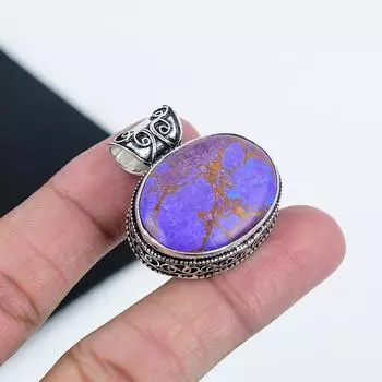 Серебряный кулон с фиолетовым бирюзовым камнем из стерлингового серебра 925 пробы — овальный дизайн ручной работы, повседневное ювелирное украшение в подарок для нее 1.5 фиолетовый