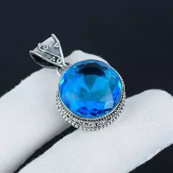 Серебряный кулон с голубым топазом из стерлингового серебра 925 пробы — овальный дизайн ручной работы, повседневное украшение, подарок на день святого Валентина 1.77 синий