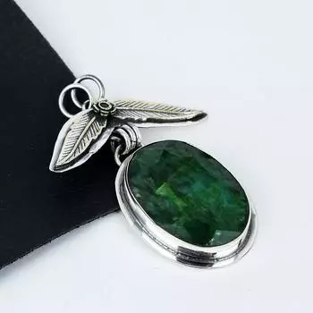 Серебряный кулон с изумрудным камнем из стерлингового серебра 925 пробы — дизайн ручной работы, повседневные украшения, уникальные подарки на День благодарения в виде кулона 2.36 зелёный