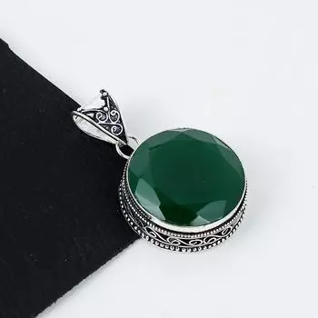 Серебряный кулон с изумрудным камнем из стерлингового серебра 925 пробы — дизайн ручной работы, повседневные украшения, уникальные подарки на День отца с изумрудным камнем 2.16 зелёный