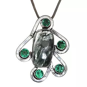 Серебряный кулон с изумрудом и серафинитом на День матери, 2 дюйма