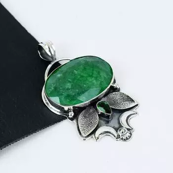 Серебряный кулон с изумрудом, зеленым турмалином и драгоценными камнями из стерлингового серебра 925 пробы — дизайн ручной работы, повседневные украшения, уникальный кулон в подарок на день рождения 2.55 зелёный