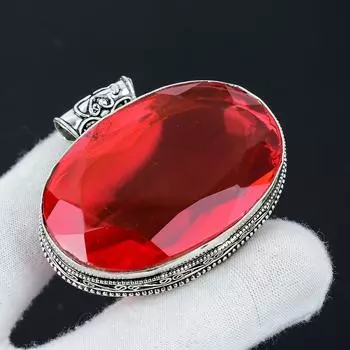 Серебряный кулон с красным гранатом и драгоценным камнем, серебро 925 пробы — дизайн ручной работы, повседневные украшения, уникальные кулоны, подарки на День отца 36 красный