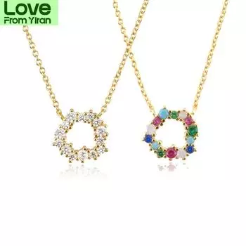 Серебряный кулон с круглым цирконом и фианитом 18 карат, покрытый серебром Angelique Sparkle Tutti Frutti, длинная цепочка, радужный фианит