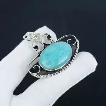 Серебряный кулон с натуральным амазонитом из стерлингового серебра 925 пробы — дизайн ручной работы, повседневная одежда, праздничный наряд, подарок 1.97 зелёный