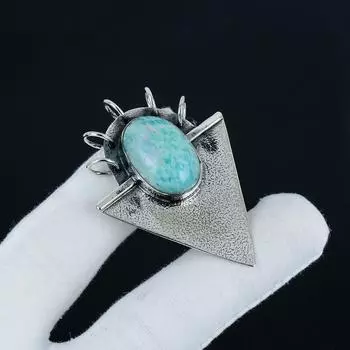 Серебряный кулон с натуральным амазонитом из стерлингового серебра 925 пробы — дизайн ручной работы, повседневные украшения, уникальный кулон в подарок на Пасху 2.55 синий