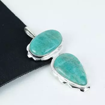 Серебряный кулон с натуральным амазонитом из стерлингового серебра 925 пробы — дизайн ручной работы, повседневные украшения, уникальные подарки-кулоны для мамы 2.75 синий