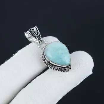 Серебряный кулон с натуральным амазонитом из стерлингового серебра 925 пробы - дизайн груши ручной работы, повседневная одежда, подарок на день святого Валентина 1.77 зелёный