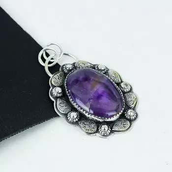 Серебряный кулон с натуральным аметистом и драгоценным камнем из серебра 925 пробы — дизайн ручной работы, повседневные украшения, уникальные подарки на день рождения в виде кулона 2.55 фиолетовый