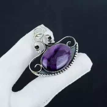 Серебряный кулон с натуральным аметистом из стерлингового серебра 925 пробы — дизайн ручной работы, повседневная одежда, подарок на помолвку 1.97 фиолетовый
