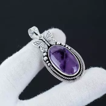 Серебряный кулон с натуральным аметистом из стерлингового серебра 925 пробы — дизайн в виде бабочки ручной работы, повседневные украшения, уникальный кулон в виде ваты в подарок GTC-2192 фиолетовый