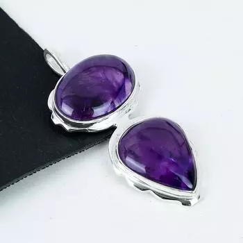 Серебряный кулон с натуральным аметистом из стерлингового серебра 925 пробы — дизайн ручной работы, повседневные украшения, уникальные пасхальные подарки с подвеской 2.75 фиолетовый