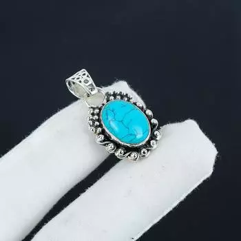 Серебряный кулон с натуральным бирюзовым камнем Tansta Rosa из стерлингового серебра 925 пробы — дизайн ручной работы, повседневные украшения, уникальный кулон в подарок 1.96 зелёный