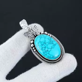 Серебряный кулон с натуральным бирюзовым камнем из стерлингового серебра 925 пробы — дизайн в виде бабочки ручной работы, повседневные украшения, уникальный кулон в подарок на Пасху 2.16 зелёный