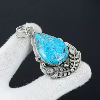 Серебряный кулон с натуральным бирюзовым камнем из стерлингового серебра 925 пробы — дизайн ручной работы, повседневные украшения, уникальный подарок с подвеской из белого топаза 2.36 синий