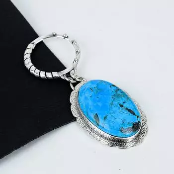 Серебряный кулон с натуральным бирюзовым камнем из стерлингового серебра 925 пробы — дизайн ручной работы, повседневные украшения, уникальные кулоны, подарки на День отца 2.36 синий