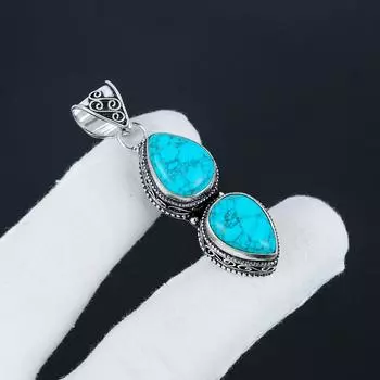 Серебряный кулон с натуральным бирюзовым камнем из стерлингового серебра 925 пробы — дизайн груши ручной работы, повседневное украшение в подарок на годовщину 2.35 синий