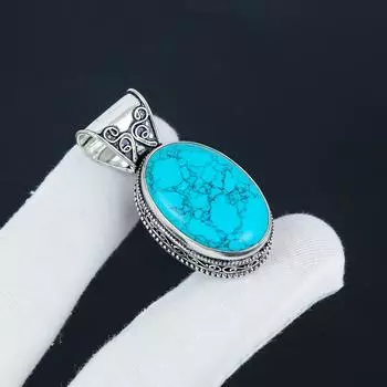 Серебряный кулон с натуральным бирюзовым камнем из стерлингового серебра 925 пробы — овальный дизайн ручной работы, повседневная бижутерия, подарок на день матери 1.96 синий