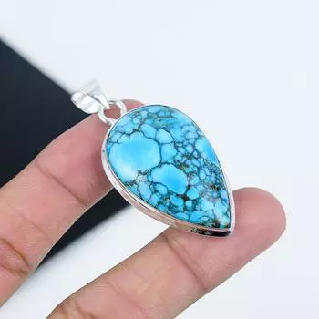 Серебряный кулон с натуральным бирюзовым камнем из стерлингового серебра 925 пробы — дизайн в виде груши, повседневная одежда, подарок на День матери 2.16 синий