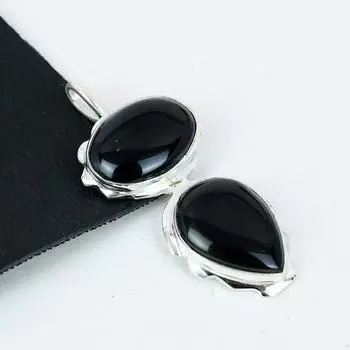 Серебряный кулон с натуральным черным ониксом из стерлингового серебра 925 пробы — дизайн ручной работы, повседневные украшения, уникальные подарки на день рождения в виде кулона 2.75 чёрный