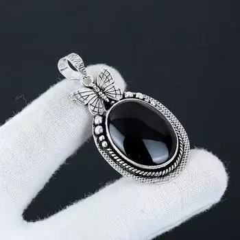 Серебряный кулон с натуральным черным ониксом из серебра 925 пробы — дизайн в виде бабочки ручной работы, повседневные украшения, уникальный кулон в подарок на помолвку 2.16 чёрный