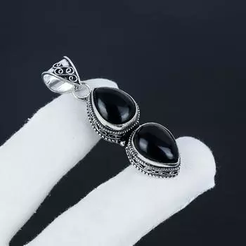 Серебряный кулон с натуральным черным ониксом из стерлингового серебра 925 пробы — дизайн в виде груши ручной работы, повседневная одежда, подарок на день рождения 2.35 чёрный