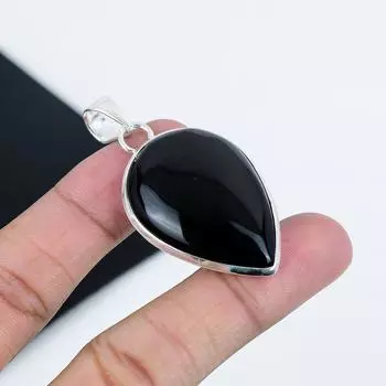 Серебряный кулон с натуральным черным ониксом из стерлингового серебра 925 пробы — дизайн в виде груши, повседневная одежда, подарок на вечеринку 2.16 чёрный
