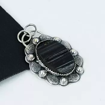 Серебряный кулон с натуральным черным турмалином из стерлингового серебра 925 пробы — дизайн ручной работы, повседневные украшения, уникальный кулон, подарок на День матери 2.55 чёрный