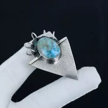 Серебряный кулон с натуральным драгоценным камнем Ларимар из серебра 925 пробы — дизайн ручной работы, повседневные украшения, уникальный кулон в подарок для нее 2.55 синий