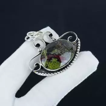 Серебряный кулон с натуральным драгоценным камнем «кровь дракона» из серебра 925 пробы — дизайн ручной работы, повседневное украшение, подарок на помолвку 1.97 зелёный