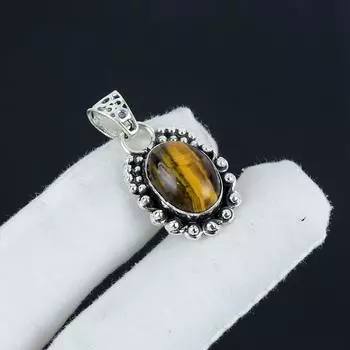 Серебряный кулон с натуральным драгоценным камнем тигровый глаз из серебра 925 пробы — дизайн ручной работы, повседневные украшения, уникальный кулон для праздничного наряда в подарок 1.96 коричневый